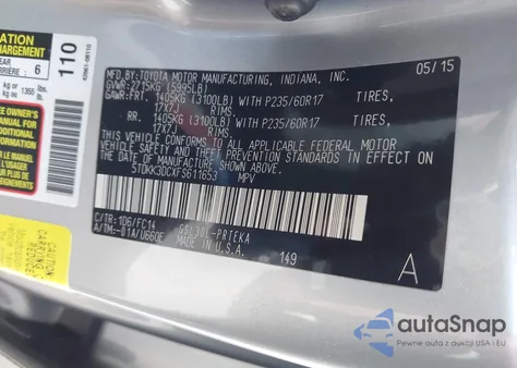 2015 Toyota Sienna Le 8 Passenger from USA, damaged, VIN 5TDKK3DCXFS611653